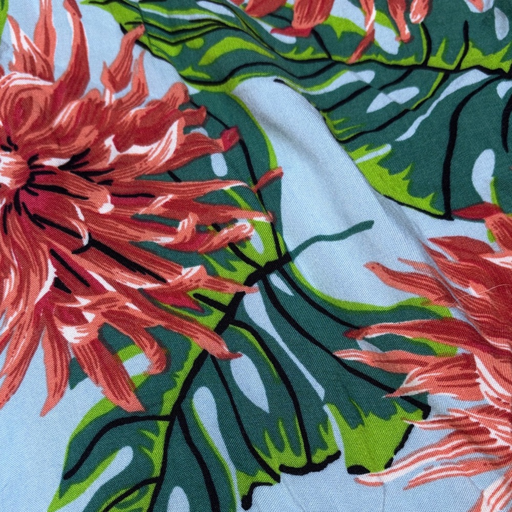Dizzy Gal Light Blue Tropical Floral Mini Skirt w/ Cinched Side - Picture 5 of 5